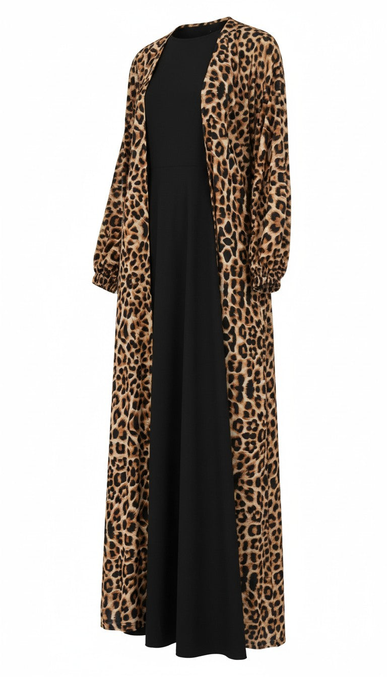 Haiwa by Al Shab - Animal Print Open Abaya with Inner Dress ( Jacket & Inner )