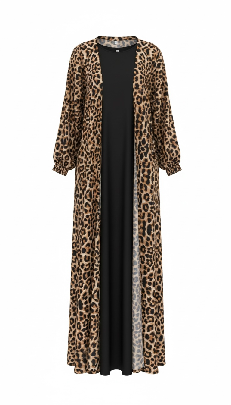 Haiwa by Al Shab - Animal Print Open Abaya with Inner Dress ( Jacket & Inner )