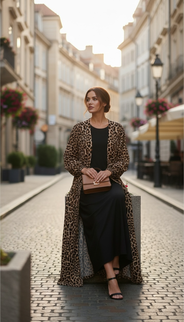 Haiwa by Al Shab - Animal Print Open Abaya with Inner Dress ( Jacket & Inner )