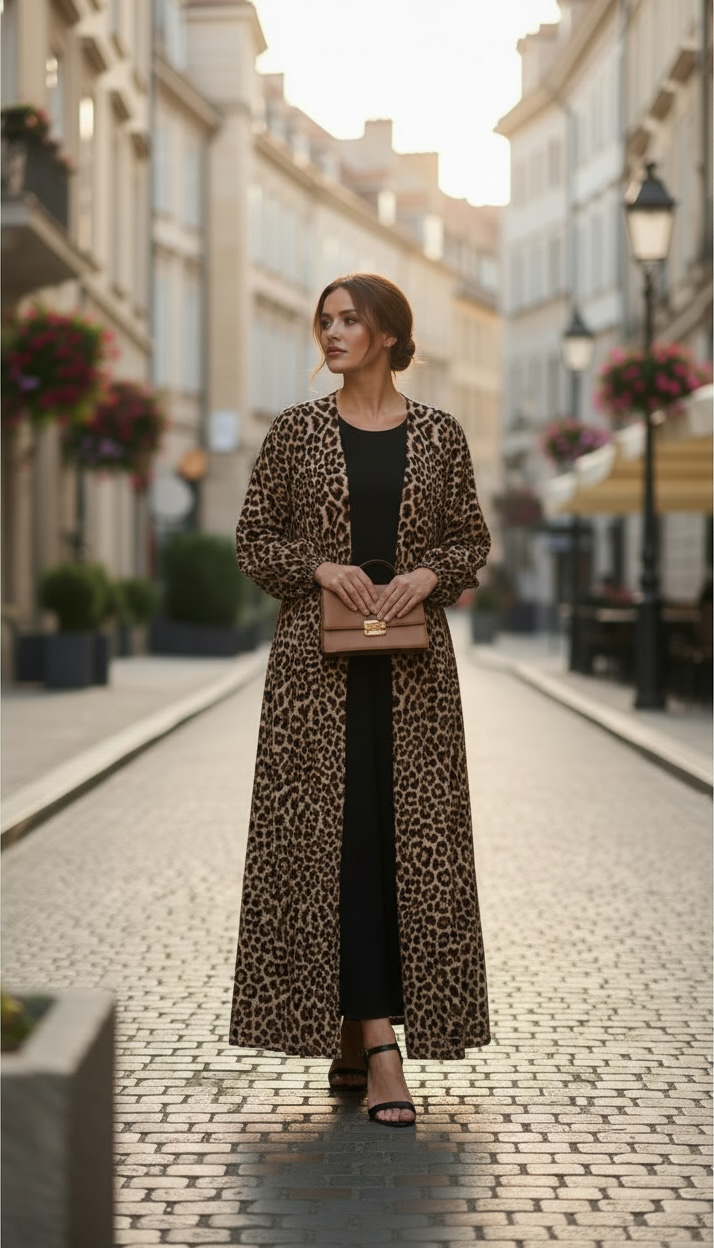 Haiwa by Al Shab - Animal Print Open Abaya with Inner Dress ( Jacket & Inner )
