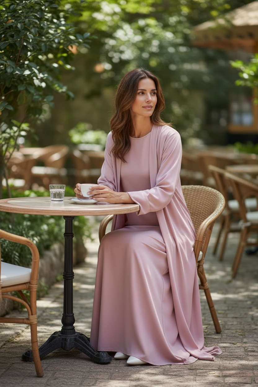 Ash Al Shab – Luxury Jacket Abaya Set in Armani Satin (Jacket + Inner)