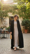 Haiwa by Al Shab - Black Open Abaya with Animal Print Inner Dress