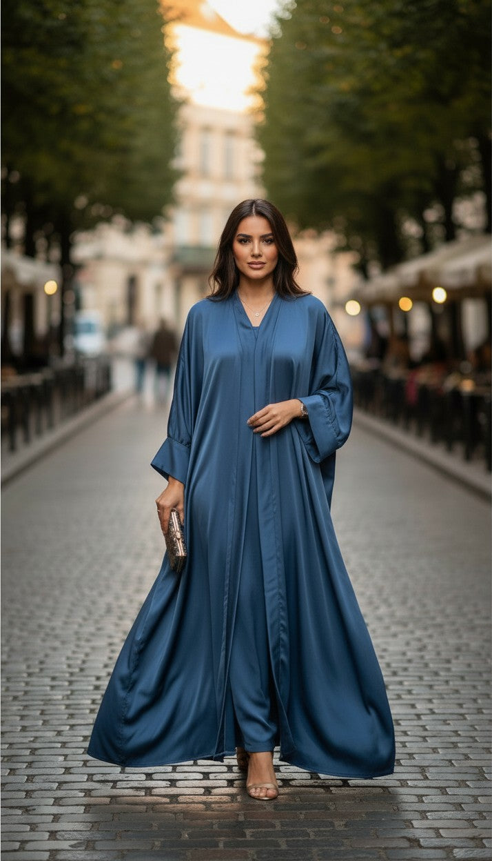 Ash Al Shab – Luxury Jacket Abaya Set in Armani Satin (Jacket + Inner)