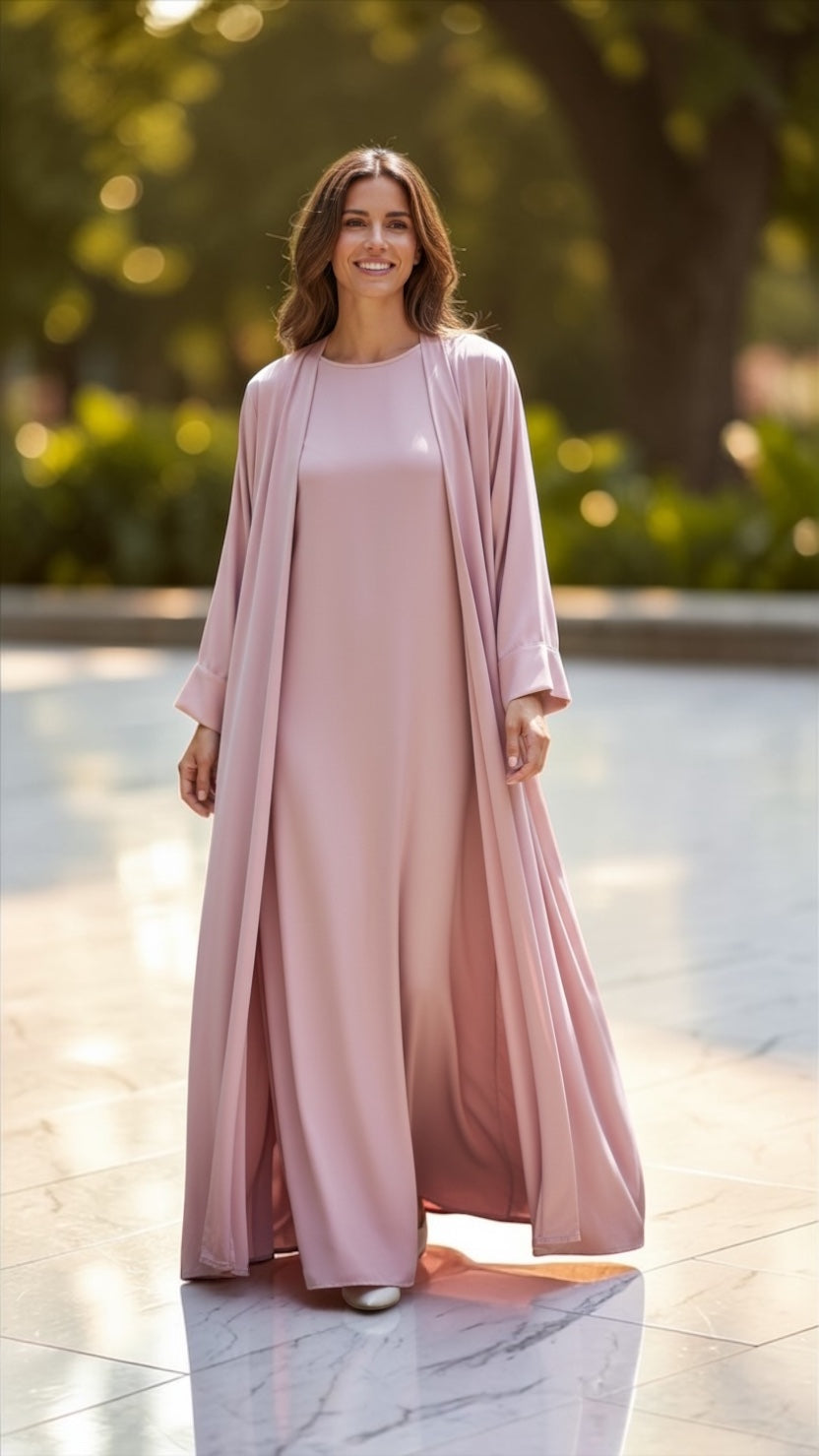 Ash Al Shab – Luxury Jacket Abaya Set in Armani Satin (Jacket + Inner)